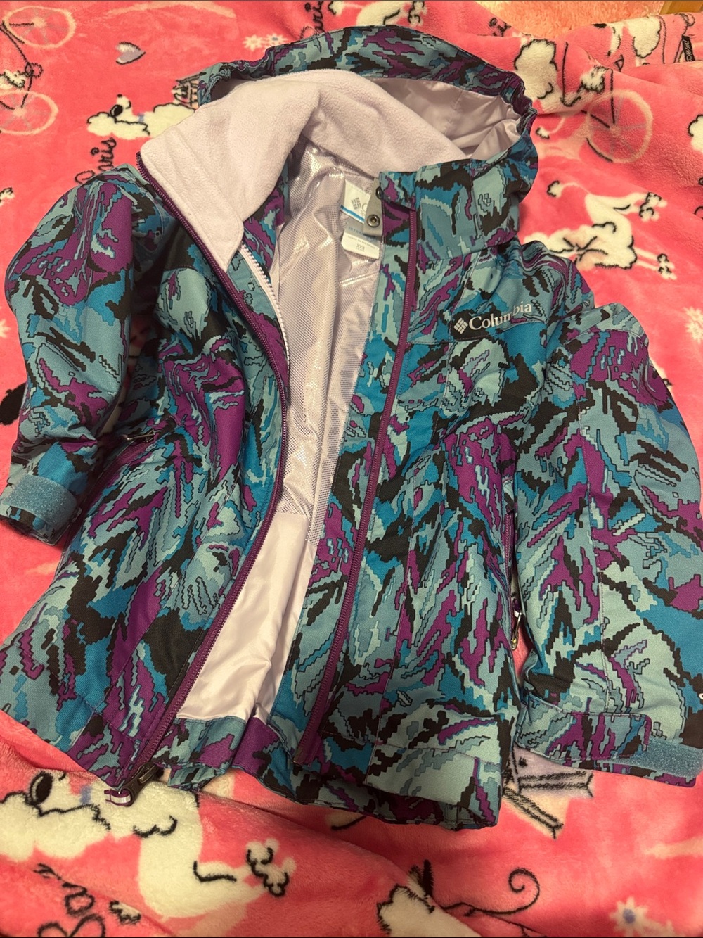 Columbia Teal & Purple Printed Hooded Girls' Jacket